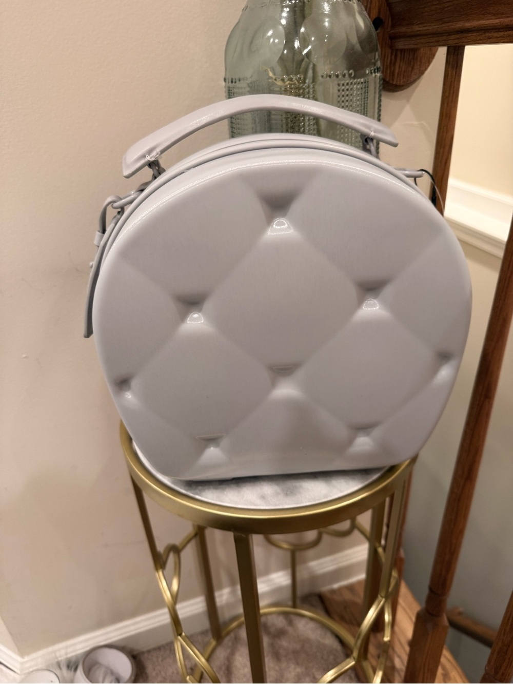 Zara Quilted Round Top Handle Bag in Gray